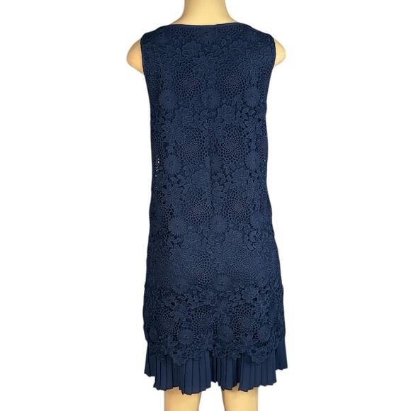 J. Jill Lace Overlay Dress Sleeveless Navy Blue Accordion Pleated Size Small - Picture 6 of 9